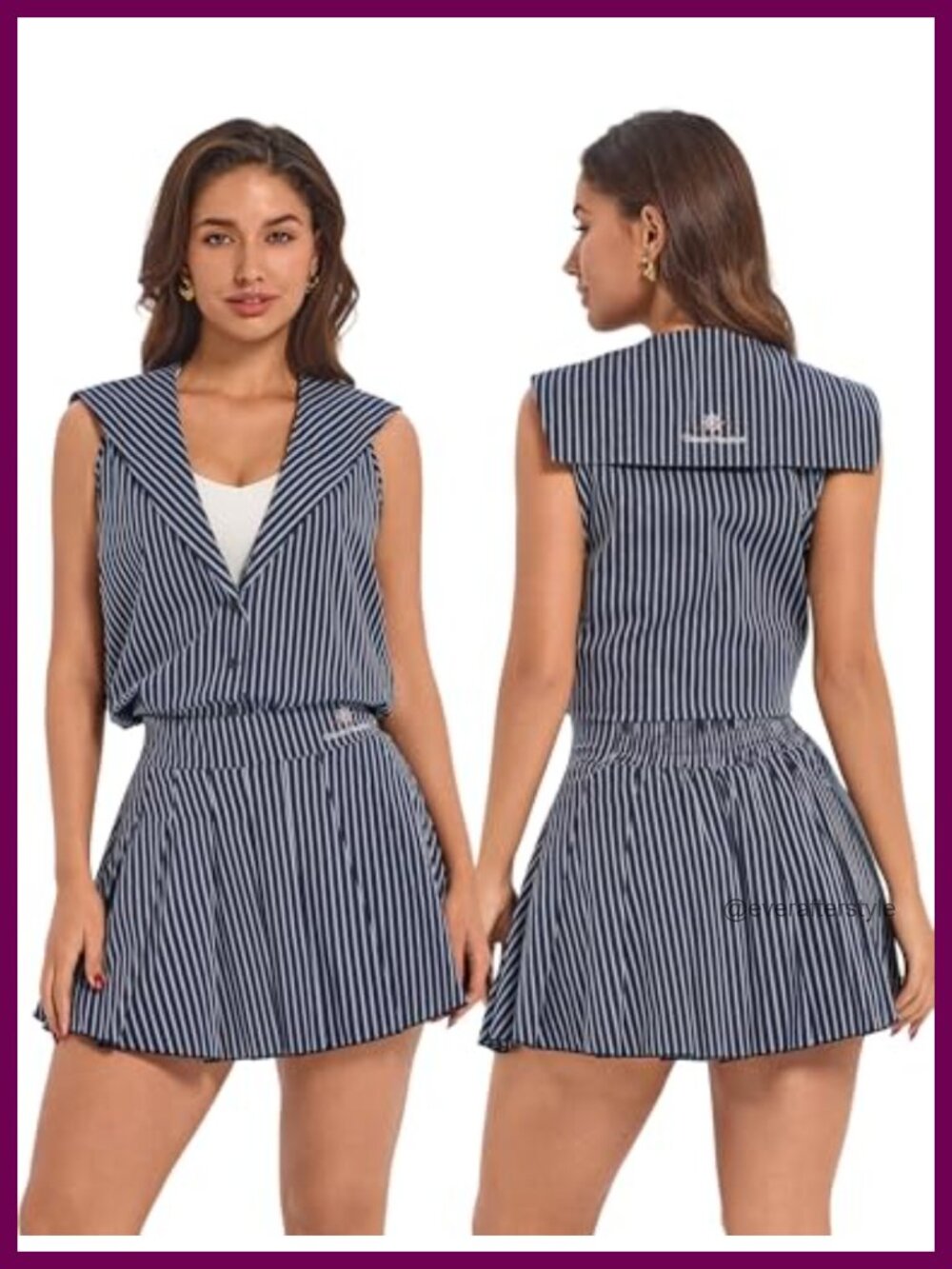 2 Piece Tennis Dress Set Pleated Skort Sleeveless Top Golf Pickleball